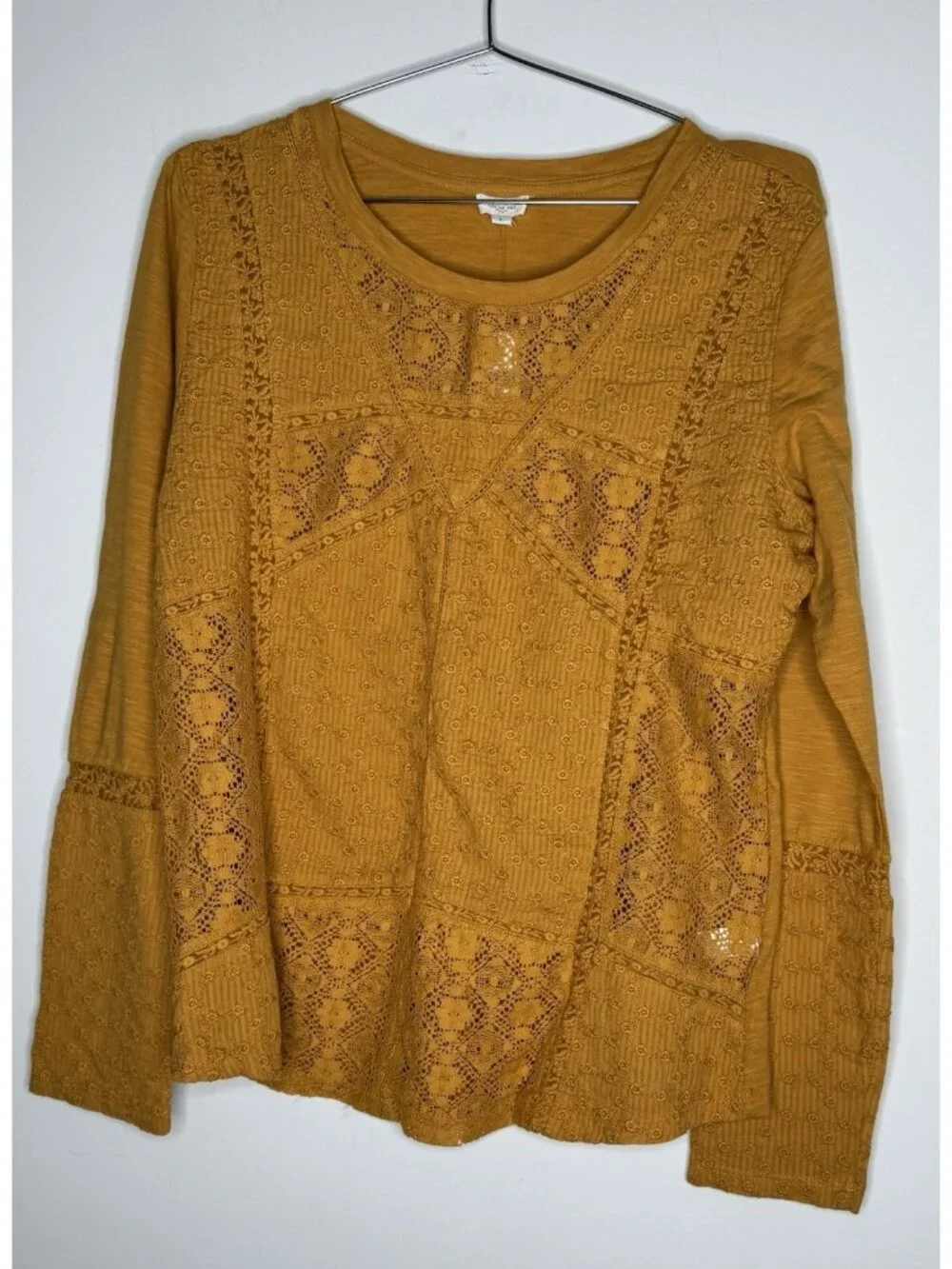 Anthropologie Eze Sur Mer Gold Piana Eyelet Top 100% Cotton Size L $78 NWT New